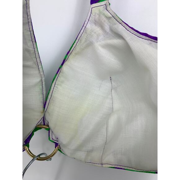 VTG Calypso 4 Pc Play Set Sz S Skirt Tie Top + Bikini Purple Green Floral Print - Picture 12 of 14